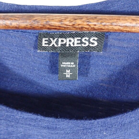 Express Women's Boho Blue Semi Sheer Layered Short Sleeve Ikat Hem Top Size M - Picture 7 of 8